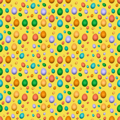 Pattern of colored eggs on a yellow background