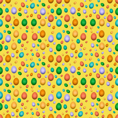 Pattern of colored eggs on a yellow background