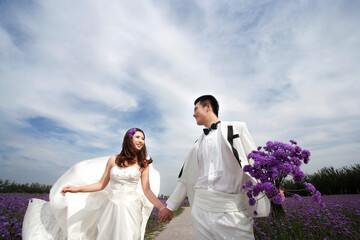 Romantic Lavender wedding couple