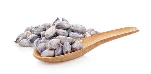 peanuts in wood spoon on white background
