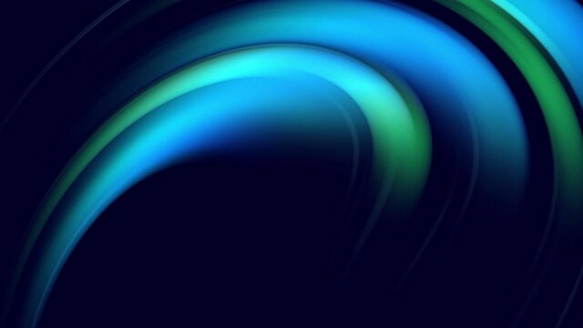 Abstract spiral gradient rotate. Twisted curved lines rotate as creative abstract background with liquid gradient of green blue colors mix slowly with copy space. 4k smooth seamless looped animation.