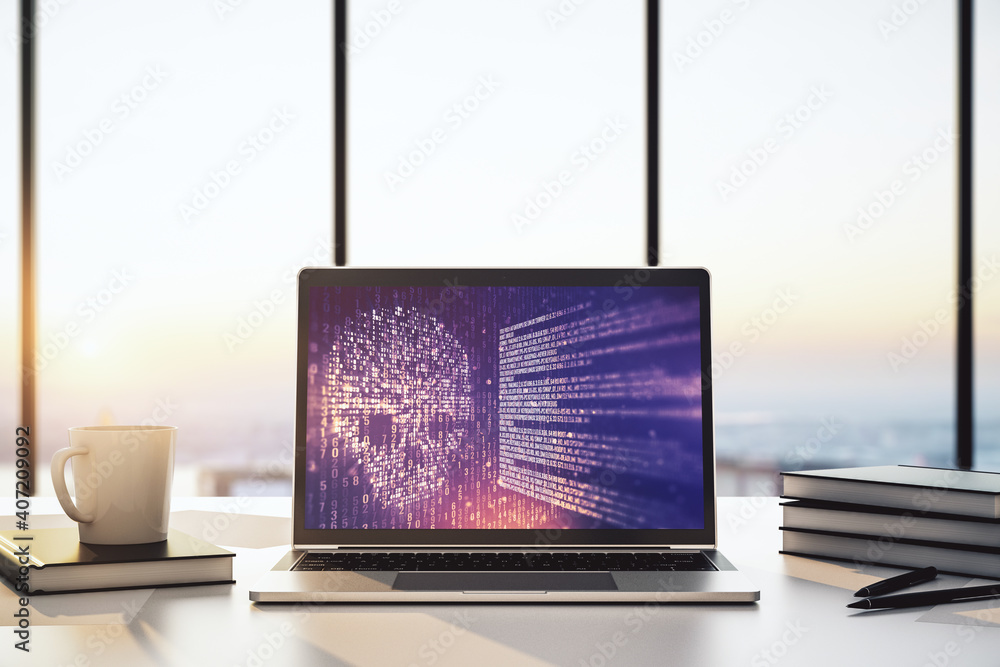 Leinwandbilder creative code skull sketch on modern laptop monitor, theft of personal data and malware concept. 3d 