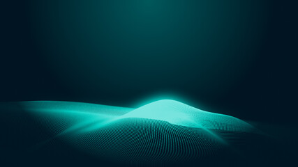 Dot green wave light screen gradient texture background. Abstract  technology big data digital background. 3d rendering.