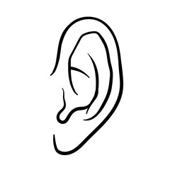 Hand Drawn Ear Sketch Symbol. Vector Listen Element In doodle Style isoleted on white.
