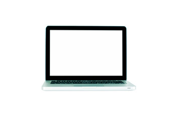 Computer monitor isolated on white screen on office style desk clipping path.