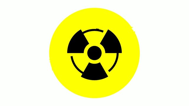 yellow radioactive hazard warning sign collapses and rotates. Looped animation. Video
