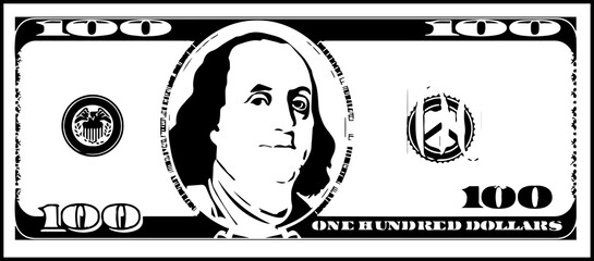 Obraz premium black and white illustration of a hundred-dollar bill