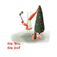 new year - new look. A humorous postcard for the New year. One of the six motivational cards in the set. Can be used as a website decoration or poster or prints on merch