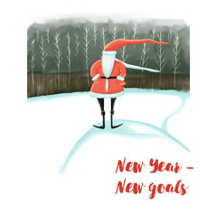 New Year - New Goals. A humorous postcard for the New year. One of the six motivational cards in the set. Can be used as a website decoration or poster or prints on merch