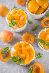 Curd or yogurt dessert with apricots