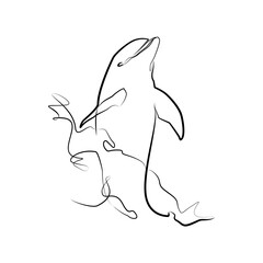 Dolphin one line. Black line vector illustration on white background