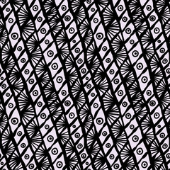 Seamless hand drawn ink pattern. Creative endless background with blots. Abstract striped texture with bold monochrome lines