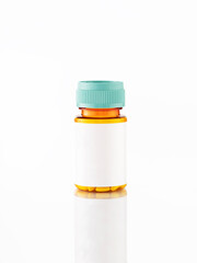 Capsule bottle in white background and label
