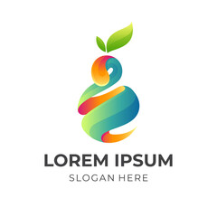 fresh juice logo, juice and avocado, combination logo with 3d colorful style