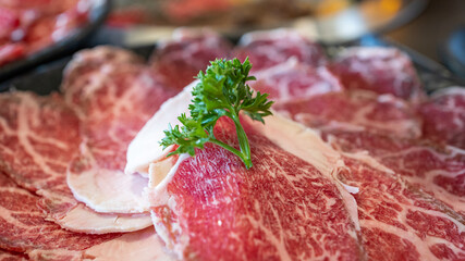Rare Sliced Wagyu beef for Shabu