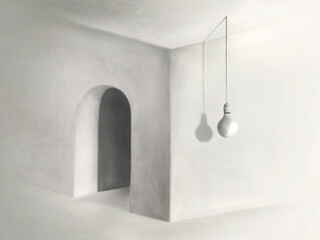 illustration of surreal room, optical illusion concept
