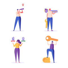 Buy or Rent. People Renting Apartment with Online Service. Users Looking for Apartment for Rent Online. Concept of Rent Real Estate, Home for Rent. Vector illustration for Web Design, Landing Page