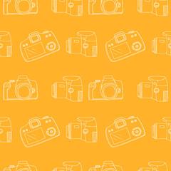Seamless pattern camera, vector illustration, hand drawing sketch, orange
