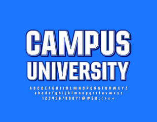 Vector education logo Campus University. Trendy style Font. Youth Alphabet Letters and Numbers set
