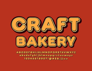 Vector creative emblem Craft Bakery with Trendy Font. Retro style Alphabet Letters and Numbers set