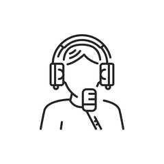 Podcasting line icon. Speaker in headphones with microphone