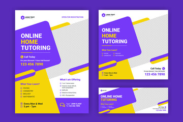 Online home tutoring flyer and social media banner template Design