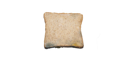 One slice of white bread with mold isolated on white background with path.