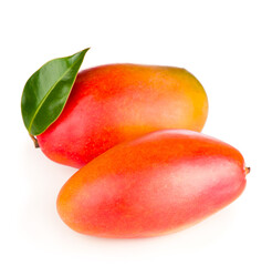 Mango fruit with green leave isolated on white background