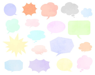 カラフルなパステルカラーの水彩テクスチャふきだしセット