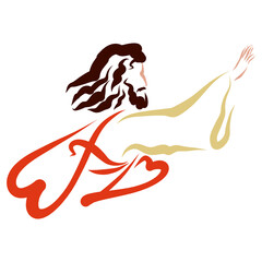 Lord Jesus with a raised hand for a blessing or a miracle, and a heart with a cross