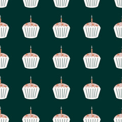 Happy birthday pattern. Vector illustration with a cupcake on a solid background. Suitable for social media, mobile apps, marketing materials.