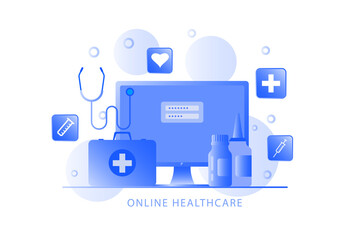 Doctor online Concept. Healthcare consultation or telemedicine. Vector illustration for website, app, banner	