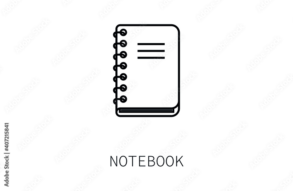 Poster illustration of a notebook vector icon. editable stroke. symbol in line art style for design, presen