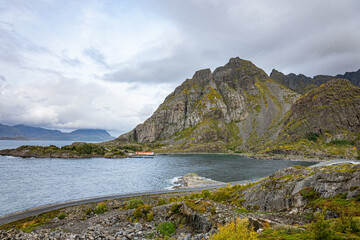 Fototapeta na wymiar Landscape of lofoten islands with ocean and mountains