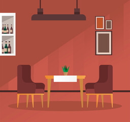 elegant table and chairs with lamp restaurant forniture scene