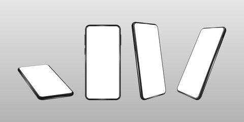 Realistic smartphone mockup. Mobile phone frame with blank display, isolated templates, phone from different angles.
