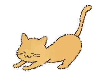 クレヨン画　伸びをする猫のイラスト