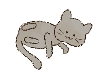 クレヨン画　寝転がる猫のイラスト