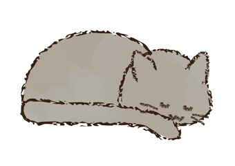 クレヨン画　寝る猫のイラスト