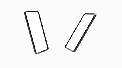 Mobile phone black edge with white blank screen empty for copy space 3D rendering