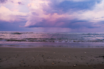 Blue hour on a stormy day at McKenzie beach, Larnaca, Cyprus