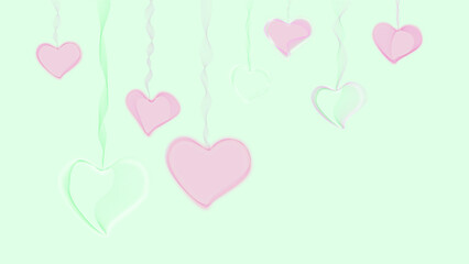 Obraz na płótnie Canvas Viele hängende rosa und blaue Herzen aus Linien und Punkten auf blauem Hintergrund.
