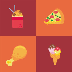 bundle of four street fast food set icons