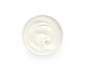 Fototapeta na wymiar Bowl of white creamy yogurt