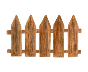 Watercolor wooden fence. Hand drawn brown picket fence isolated on white background. Wood texture border illustration