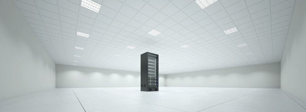 Einzelner Schrank mit Server im Serverraum