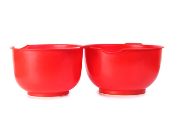 Red plastic pot. Isolated object on white background