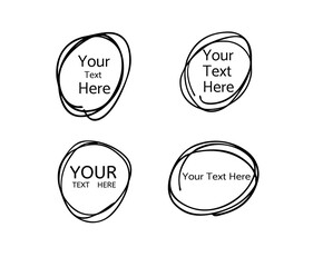 Hand drawn circle line sketch. Vector set circular scribble doodle round circles,  message note mark design element. Pencil, pen, graffiti bubble, ball draft illustration. - Vector