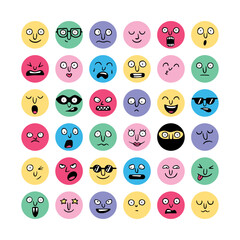 Hand drawn cartoon faces. Doodle smile icon collection. Vector emoji set