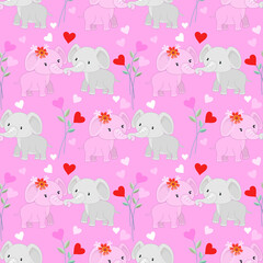Cute couple elephant with heart shape seamless pattern. valentine's concept.